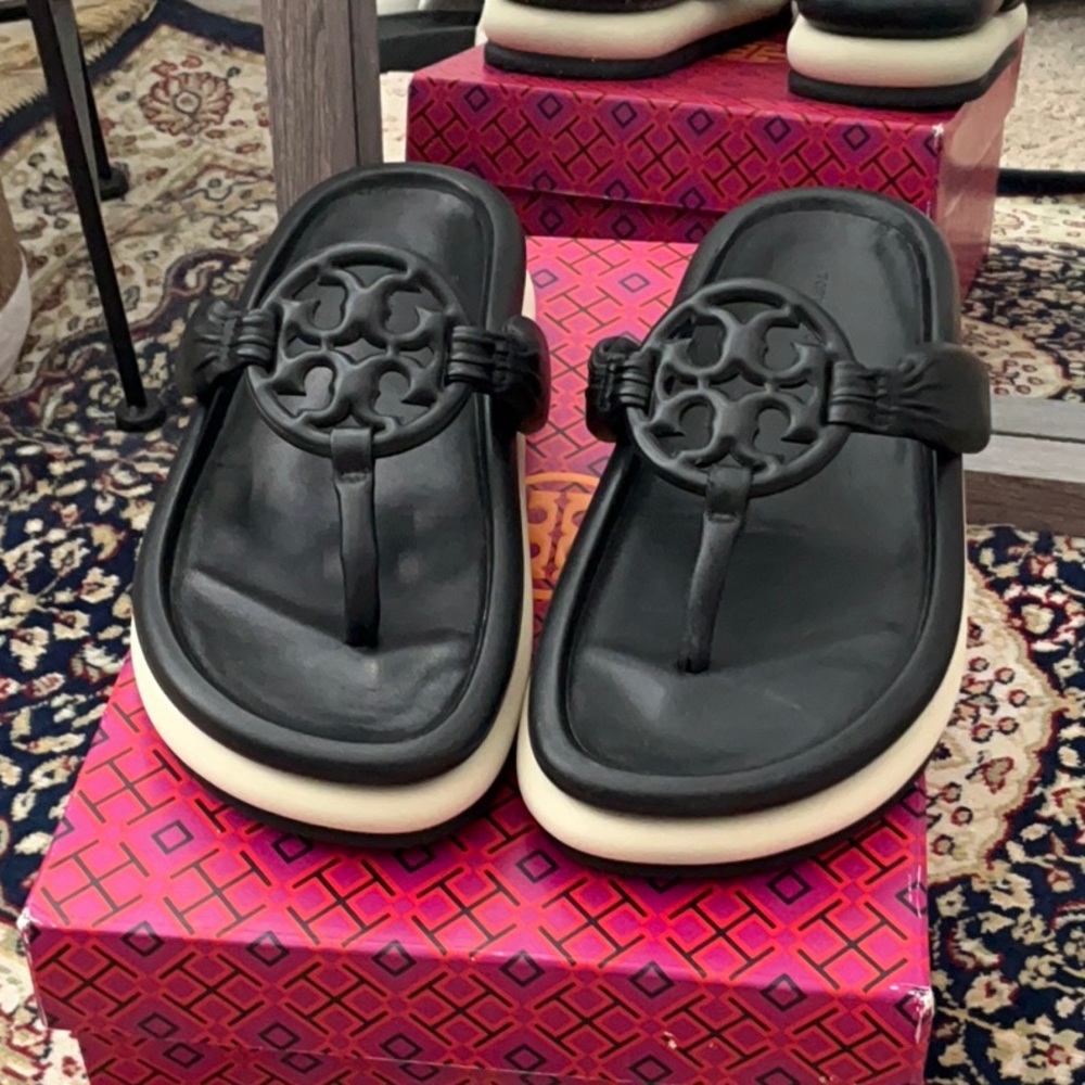 Tory Burch Miller Cloud Puff Leather Black Sandals